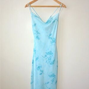 New Look Blue Midi Dress with Floral Embroidery
